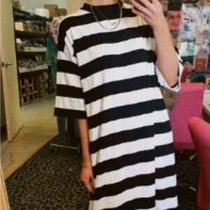 Dressed in LALA Black and White Striped Long Sleeve Dress